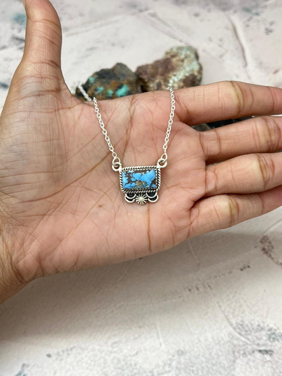 Handmade Sterling Silver Golden Hills Turquoise Necklace "Signed Nizhoni"