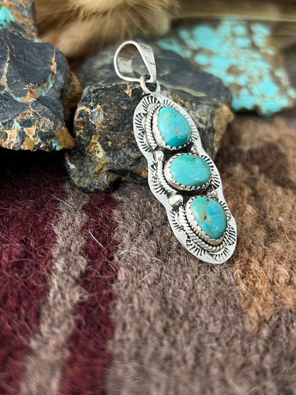 Handmade Sterling Silver Kingman Turquoise Pendant "Signed Nizhoni"