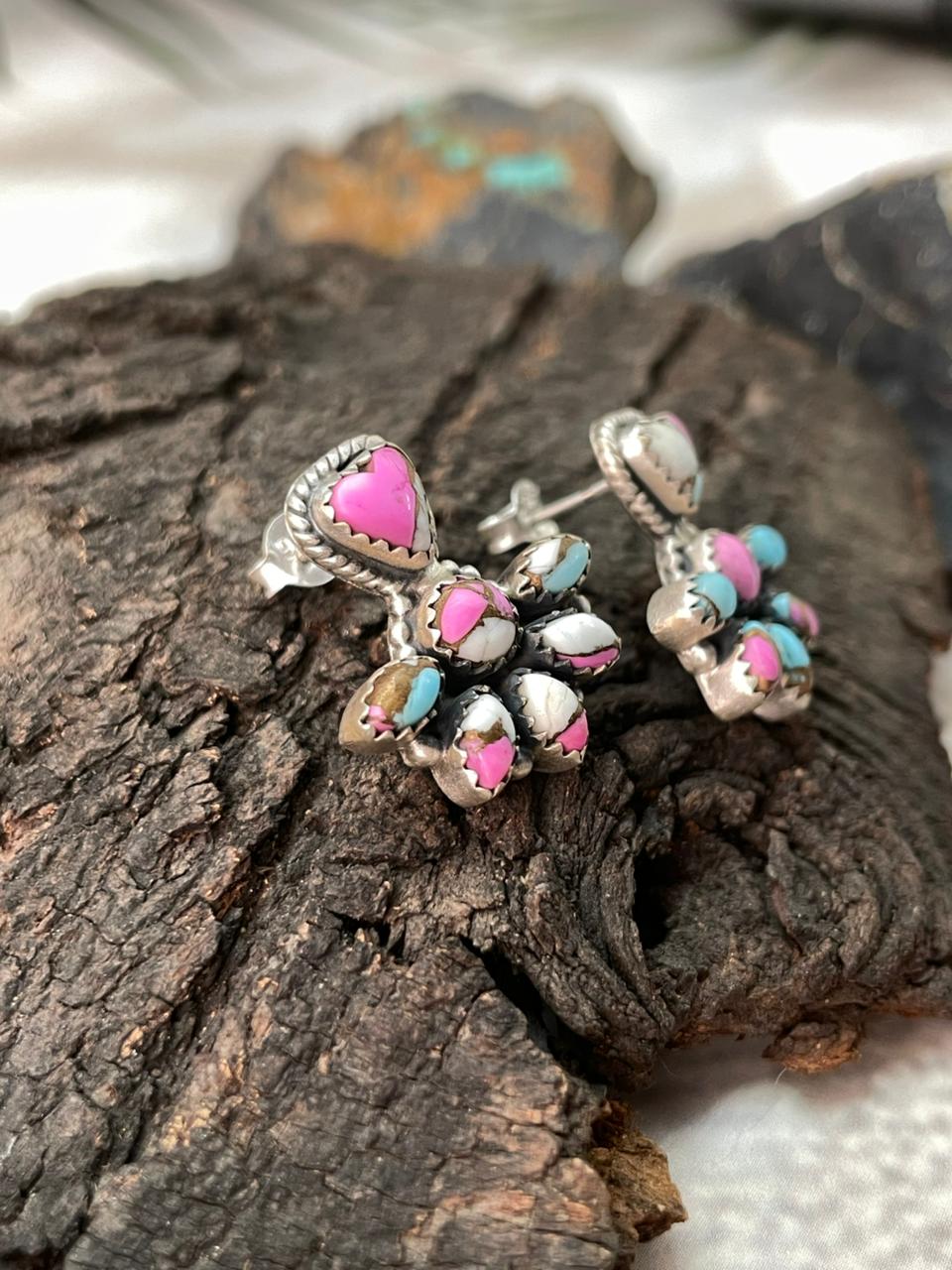Handmade Sterling Silver Cotton Candy Post Earrings "Signed Nizhoni"