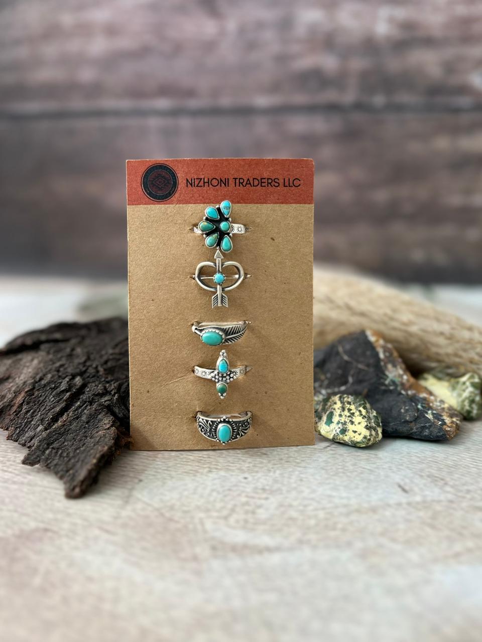 Handmade Sterling Silver Kingman Turquoise Adjustable Ring Card