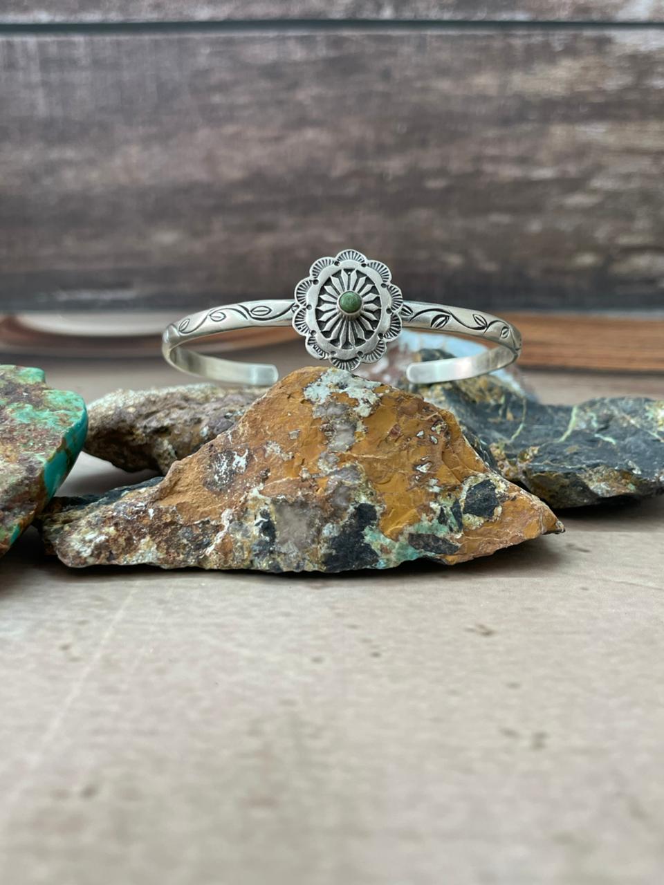 Handmade Sterling Silver Kingman Turquoise Cuff Bracelet "Signed Nizhoni"