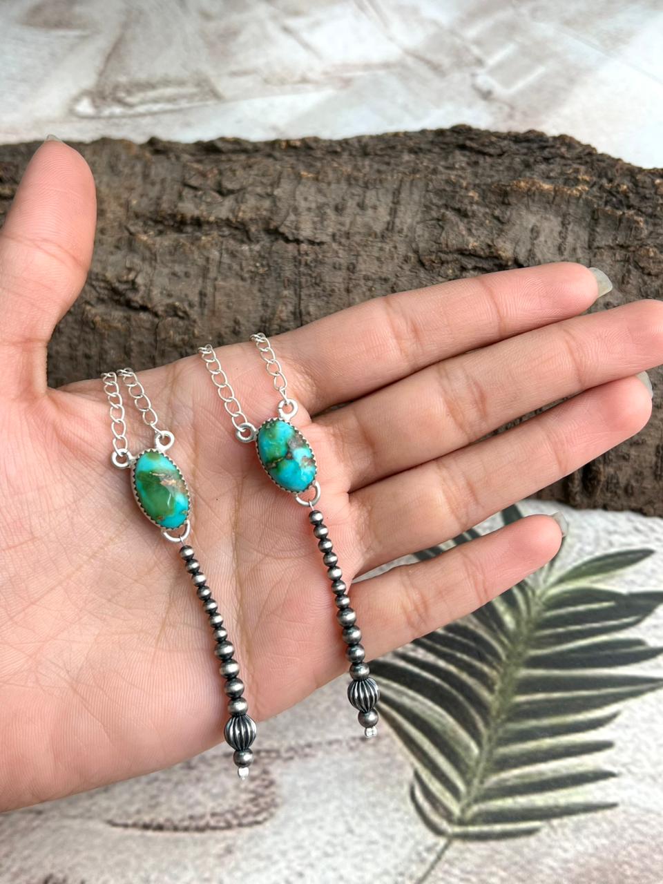 Handmade Sterling Silver Beaded Sonoran Mountain Turquoise Necklace "Signed Nizhoni"