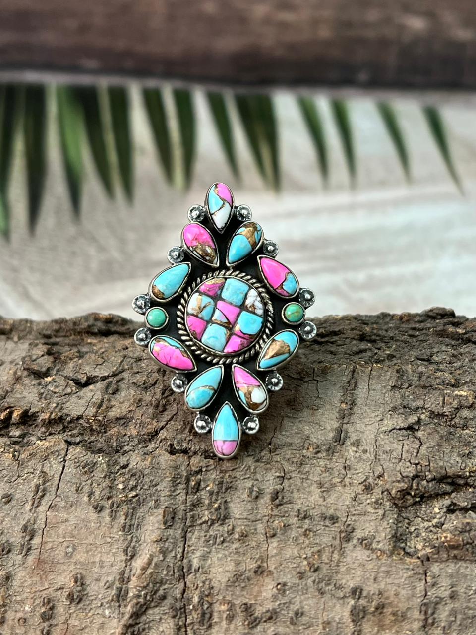 Handmade Sterling Silver Cotton Candy Adjustable Ring "Signed Nizhoni"