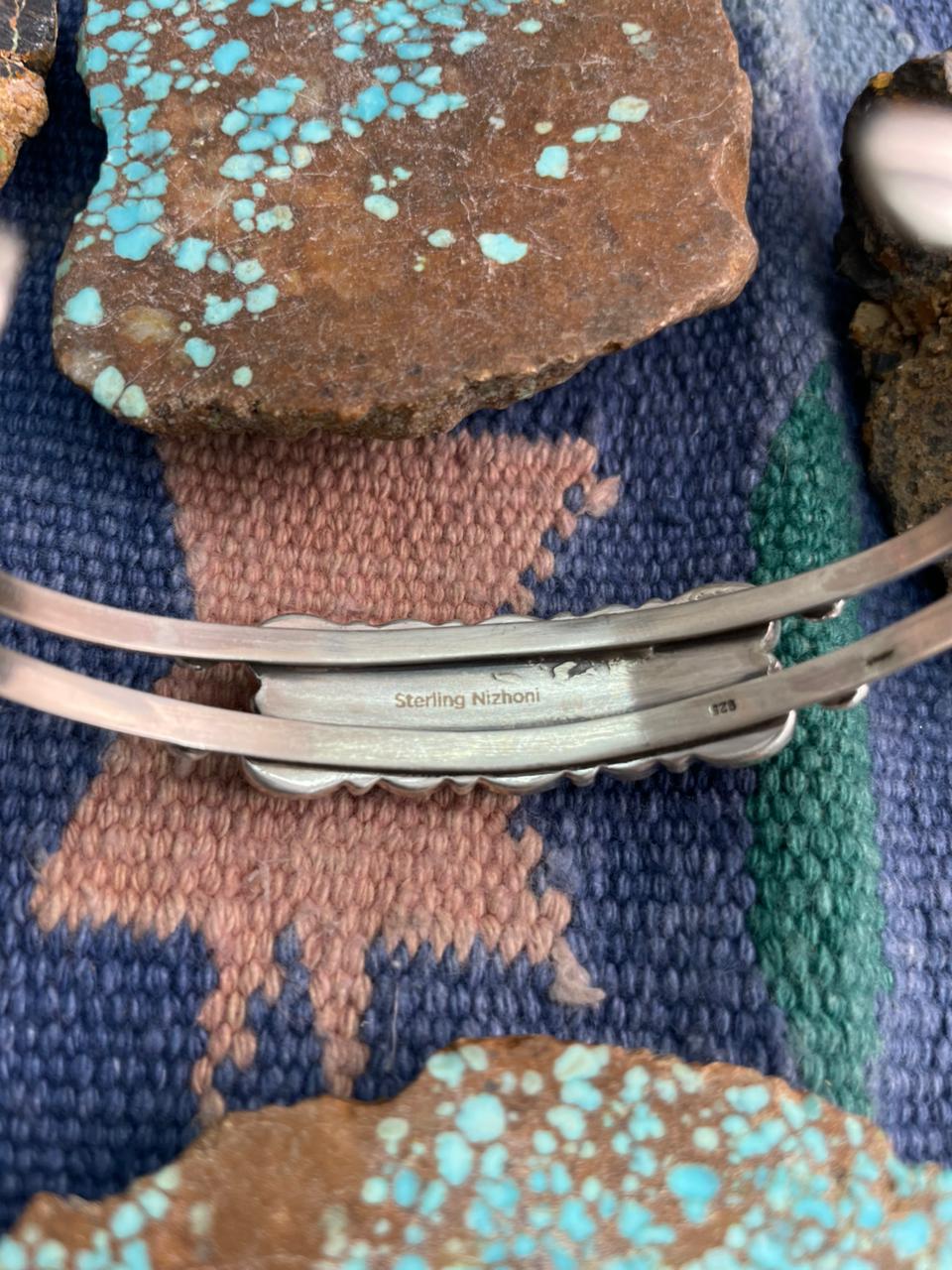 Handmade Sterling Silver White Buffalo Cuff Bracelet "Signed Nizhoni"