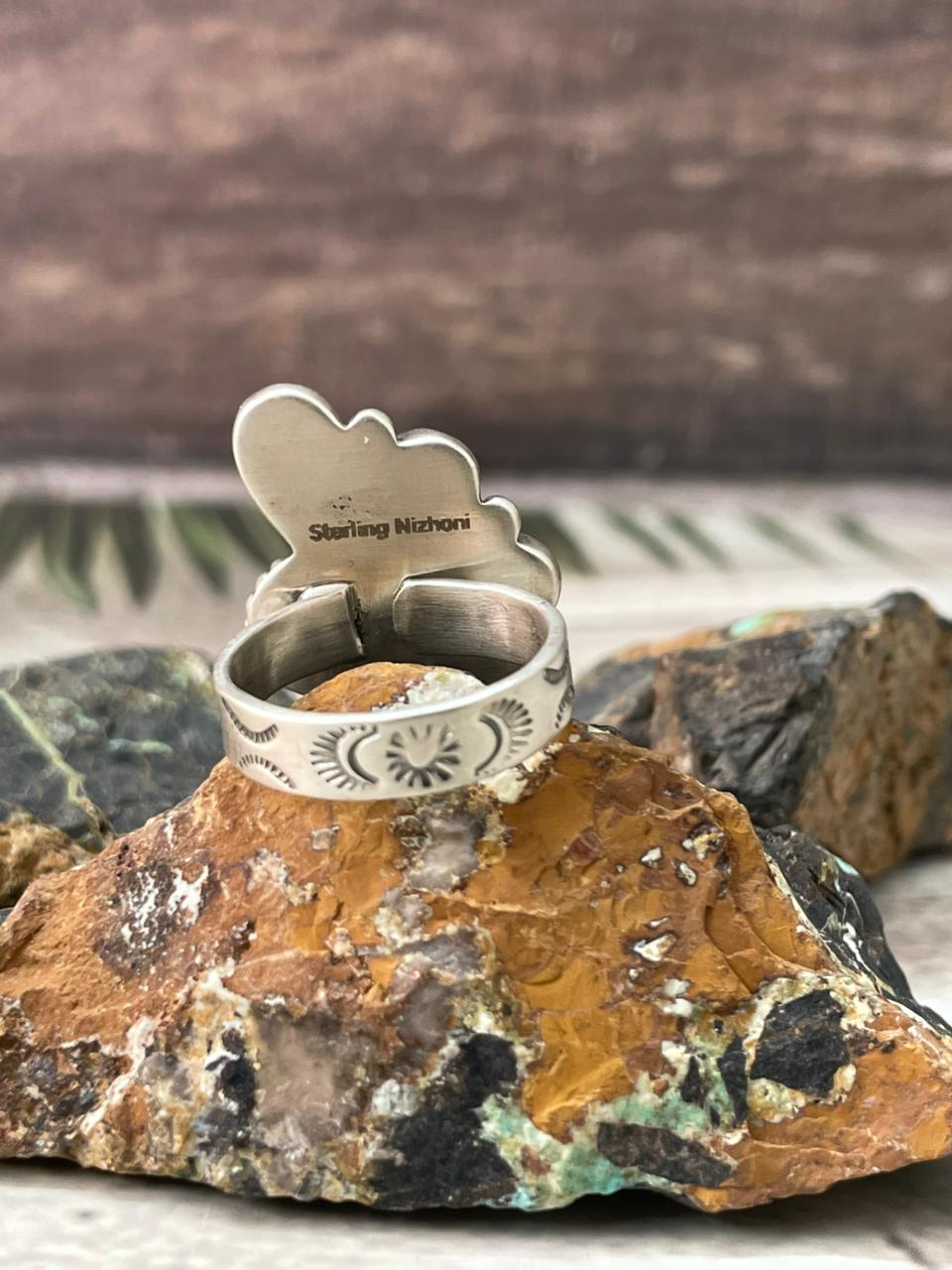 Handmade Sterling Silver White Water Adjustable Ring "Signed Nizhoni"