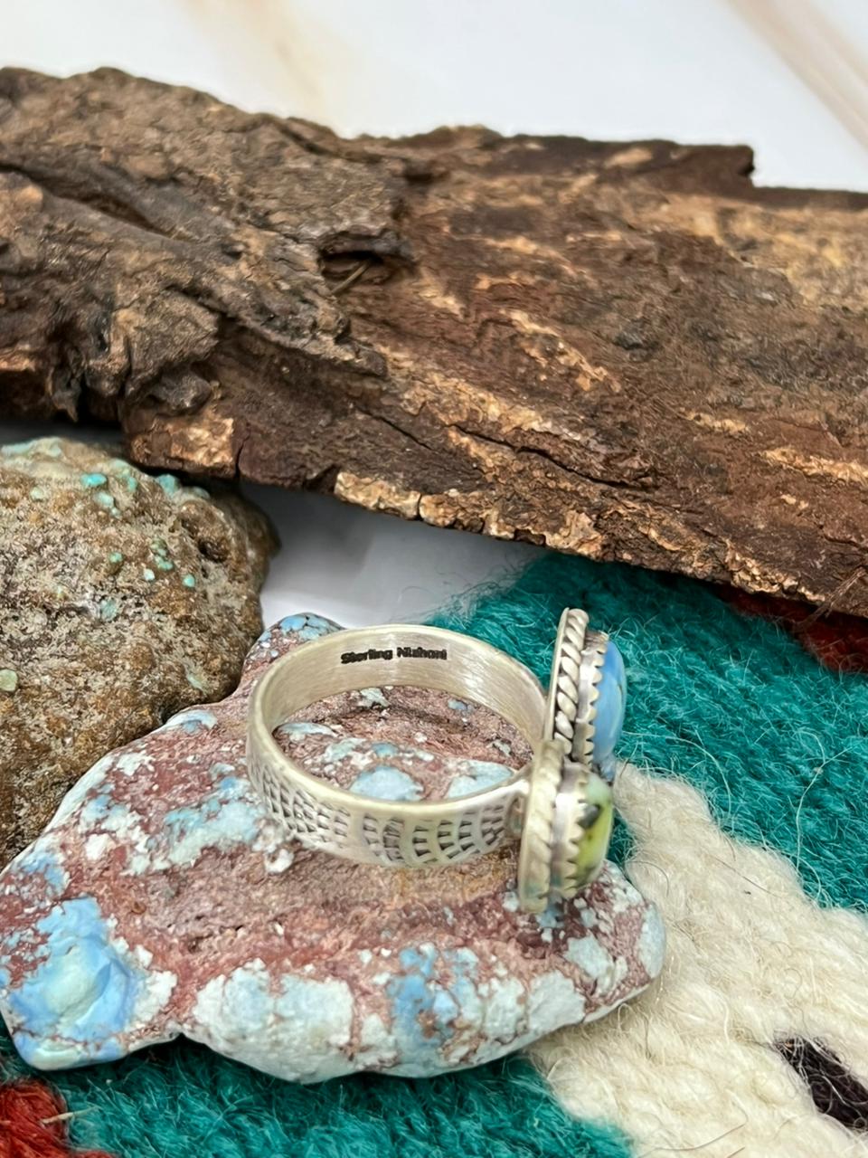 Handmade Sterling Silver Palomino with Golden Hills Turquoise Adjustable Ring " Signed Nizhoni"