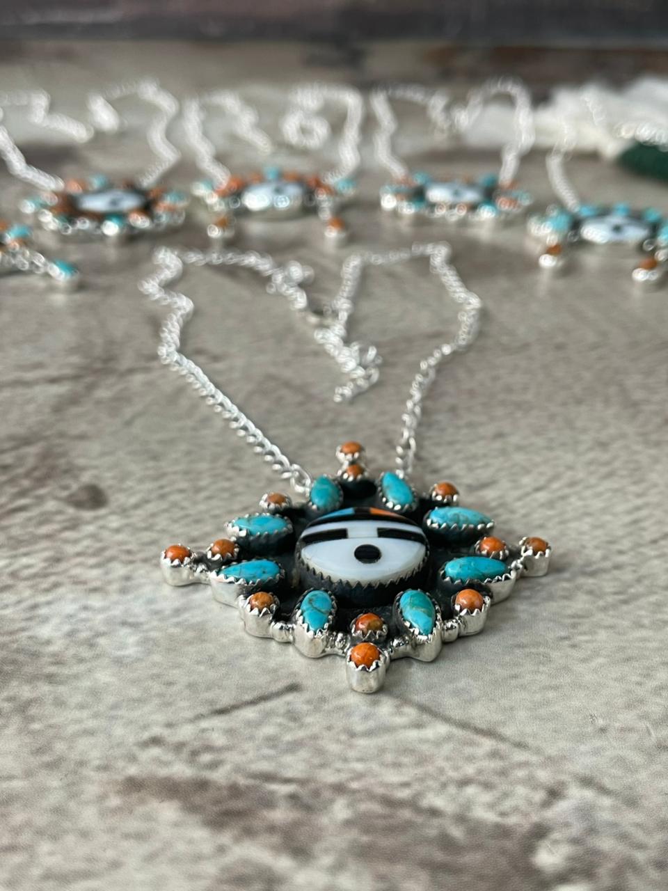 Handmade Sterling Silver Turquoise and MOP Necklace "Signed Nizhoni"