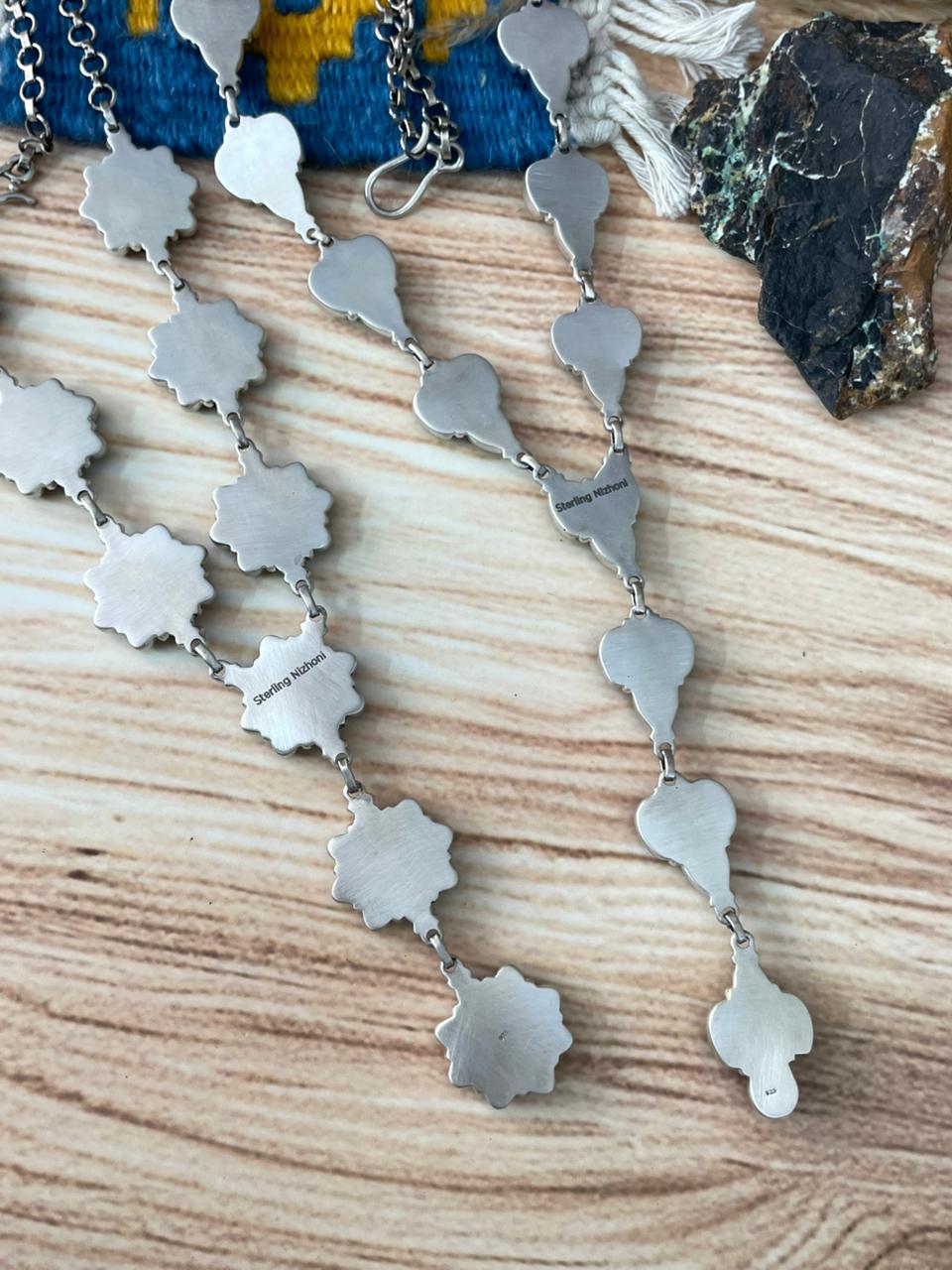 Handmade Sterling Silver Black Onyx Lariat Necklace "Signed Nizhoni"