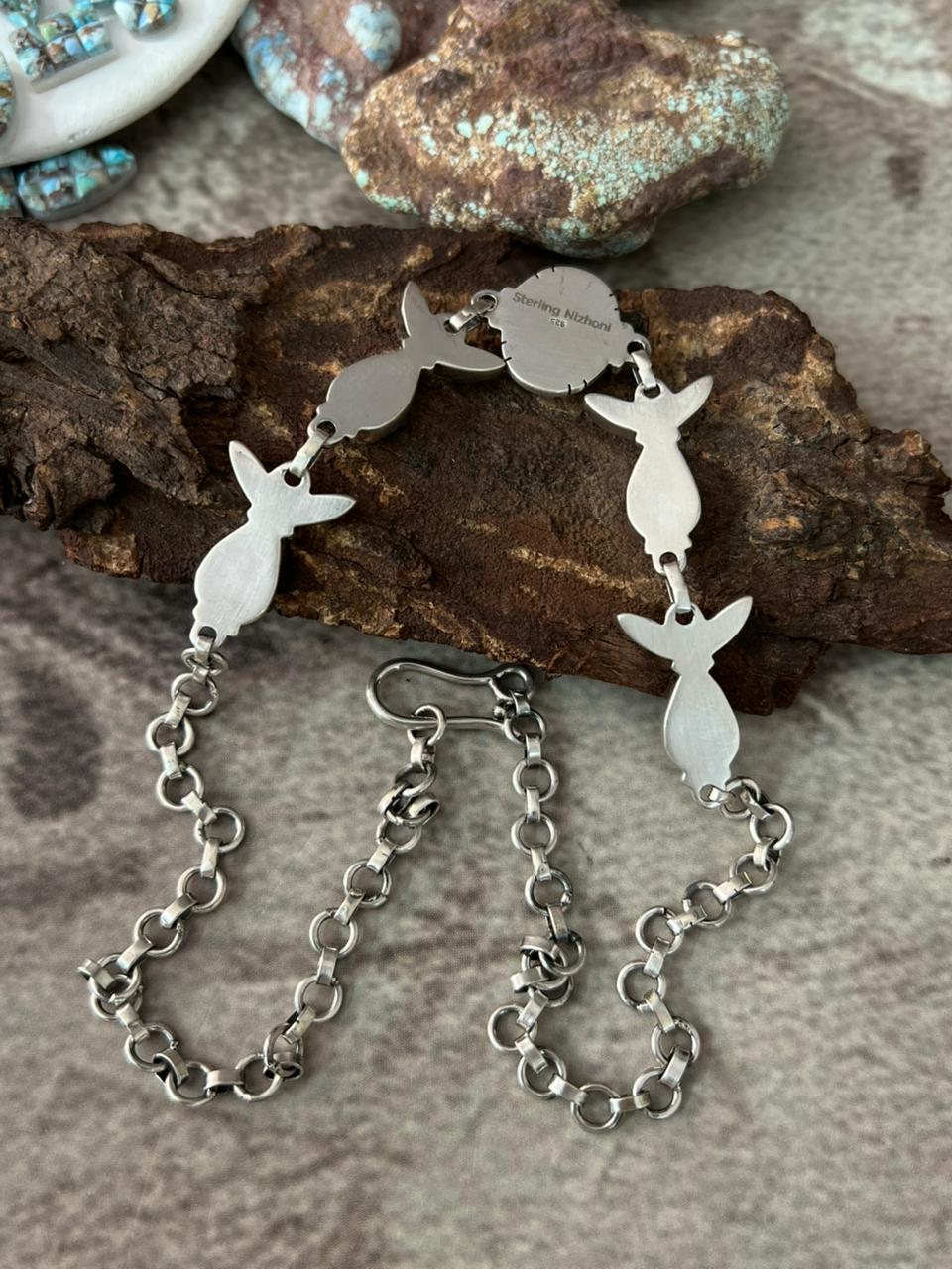 Handmade Sterling Silver 'Golden Hills Turquoise Cobble Collection' Necklace "Signed Nizhoni"