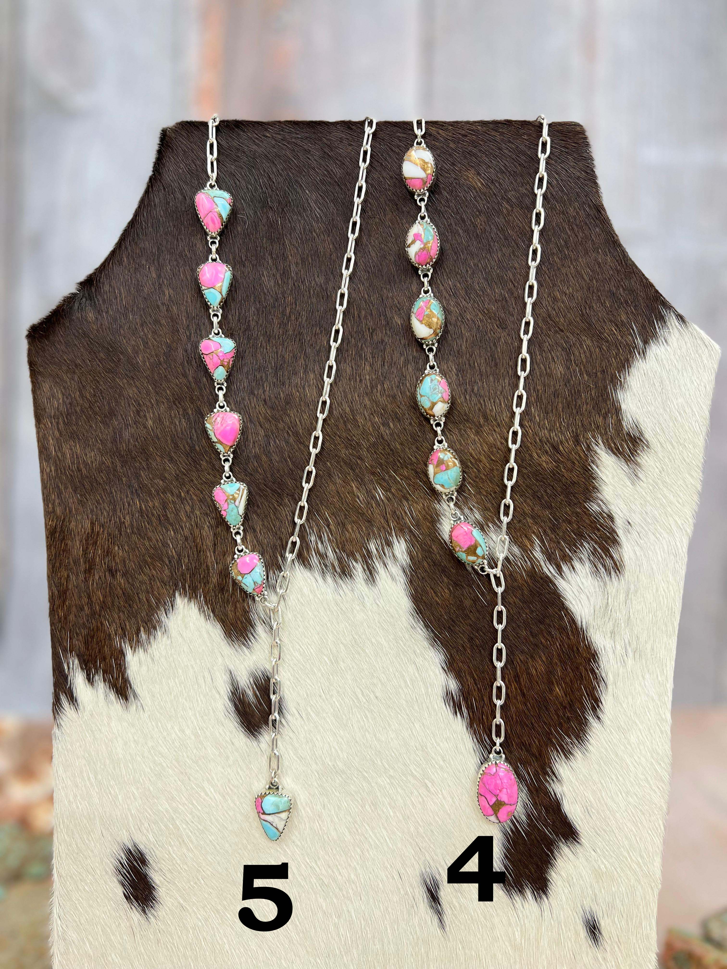 Handmade Sterling Silver Cotton Candy Turquoise Necklace with Signed Nizhoni