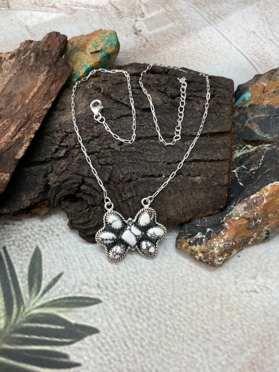 Handmade Sterling Silver Wildhorse Magnesite Necklace "Signed Nizhoni"