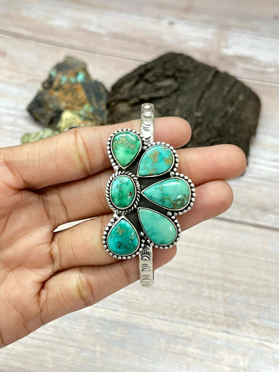 Handmade Sterling Silver Emerald Valley Turquoise Cuff Bracelet "Signed Nizhoni"