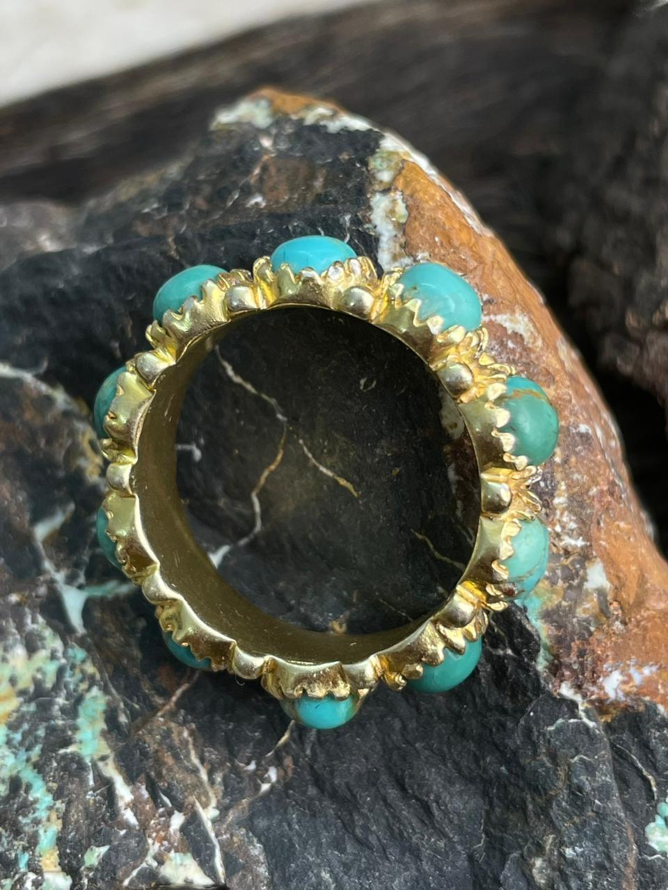 “The Golden Collection” Handmade Natural Kingman Turquoise Eternity Band Ring gold plated sterling silver