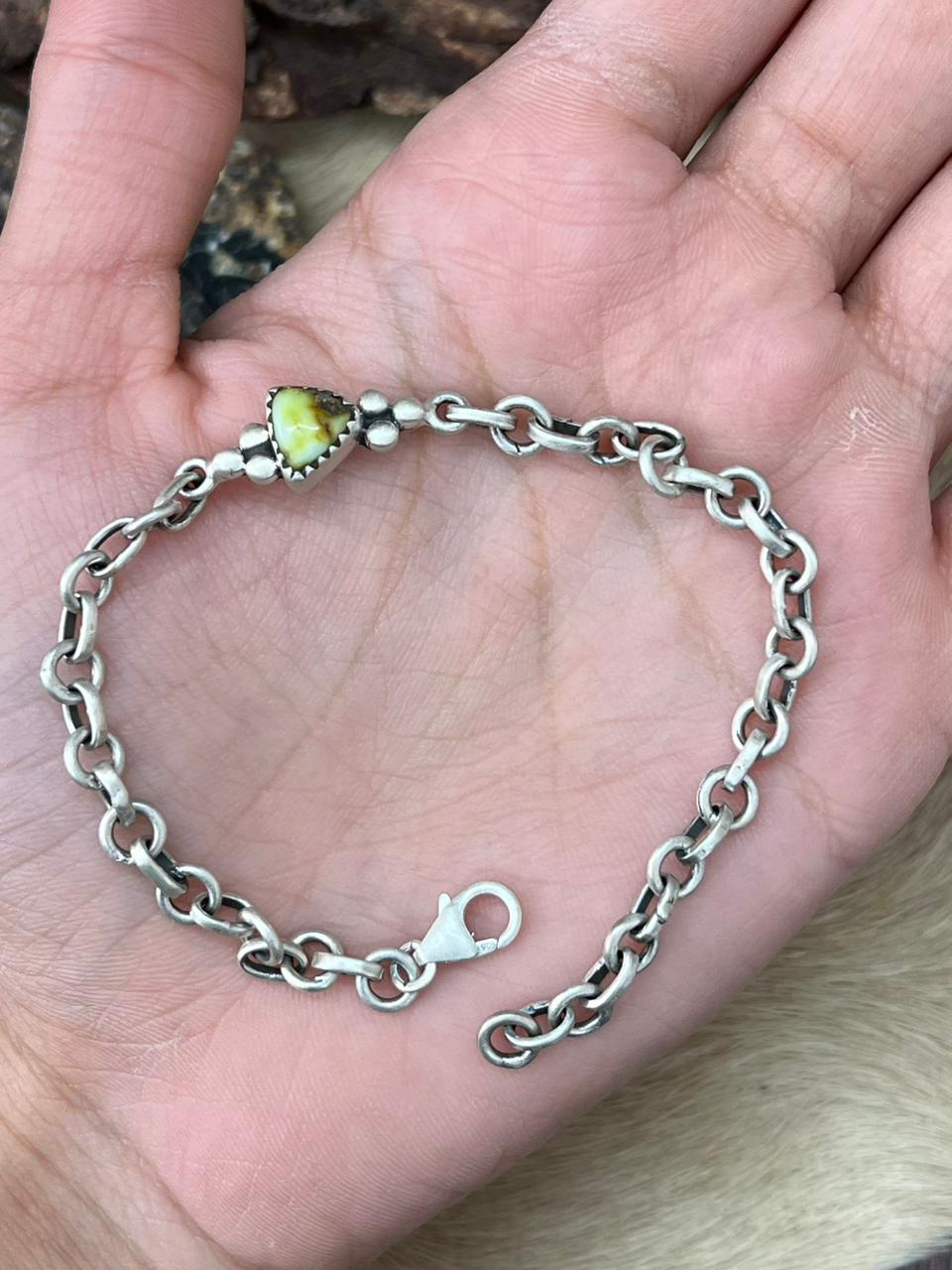 Handmade Sterling Silver Palomino Turquoise Chain Bracelet "Signed Nizhoni"