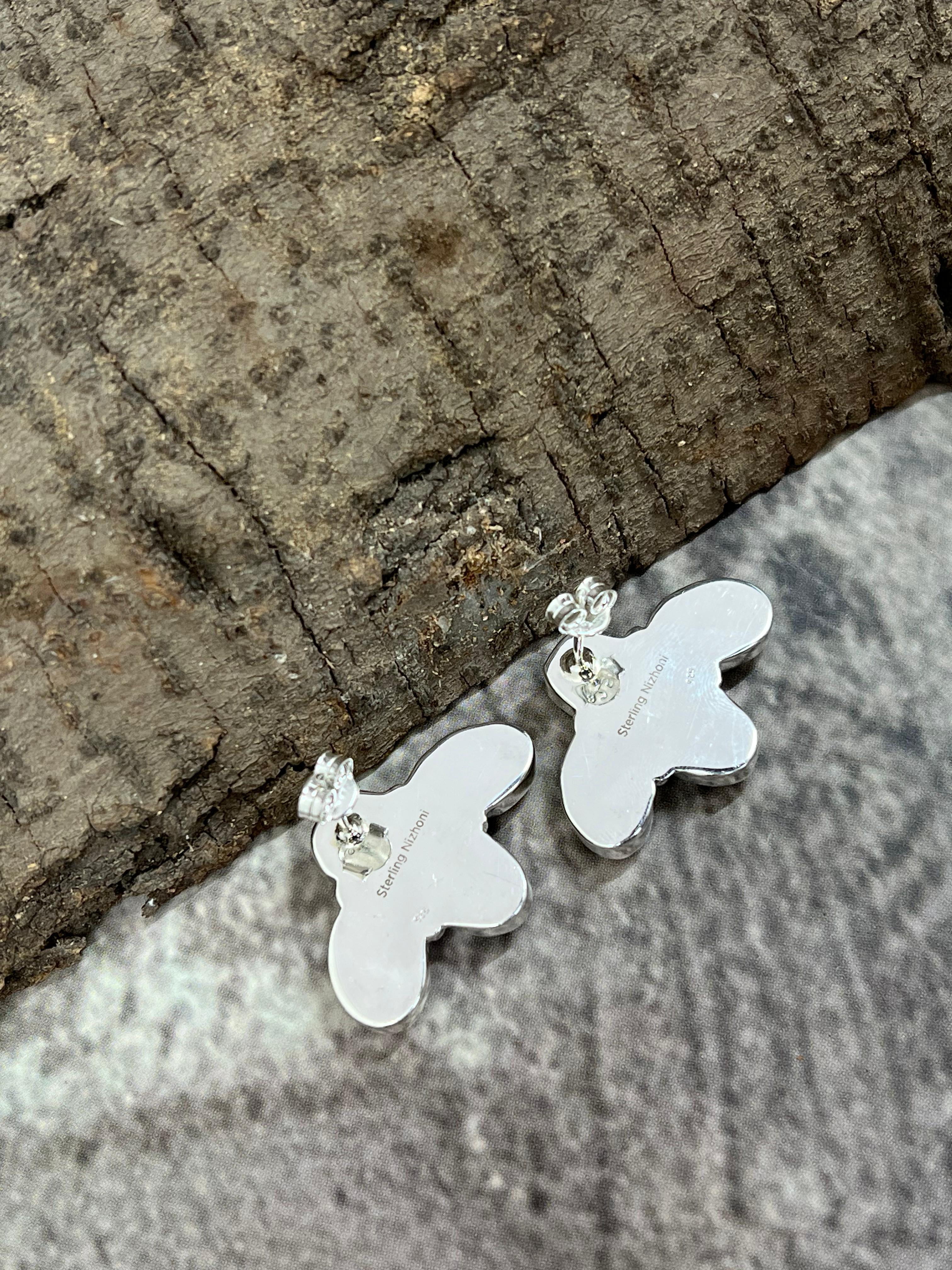 Handmade Sterling Silver Dahlia Rose with Druzy Post Earrings with Signed Nizhoni