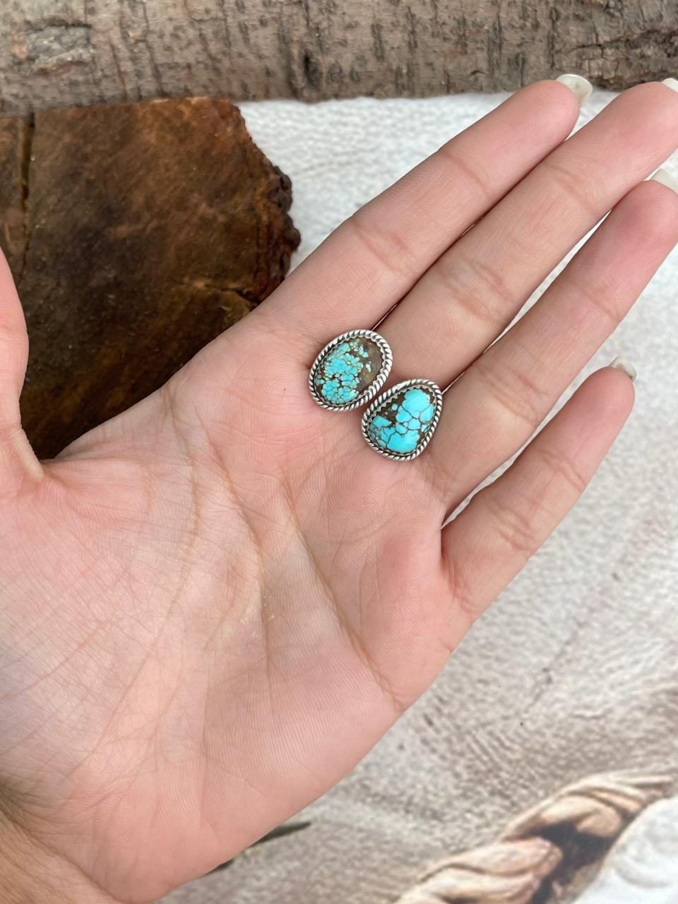 Handmade Sterling Silver Number 8 Turquoise Adjustable Ring "Signed Nizhoni"