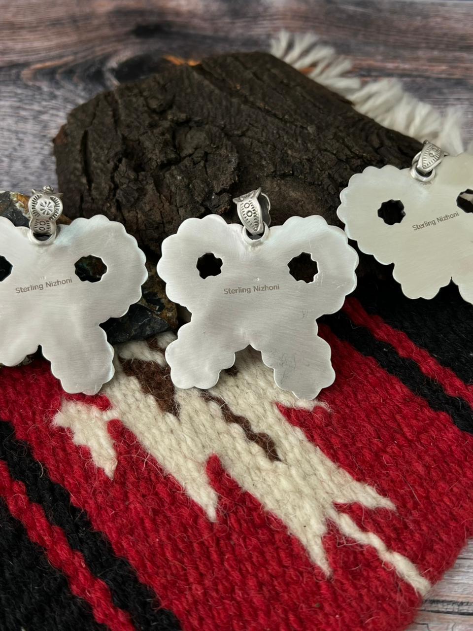 "Christmas Collection" Handmade Sterling Silver White Buffalo with Coral Pendant "Signed Nizhoni"