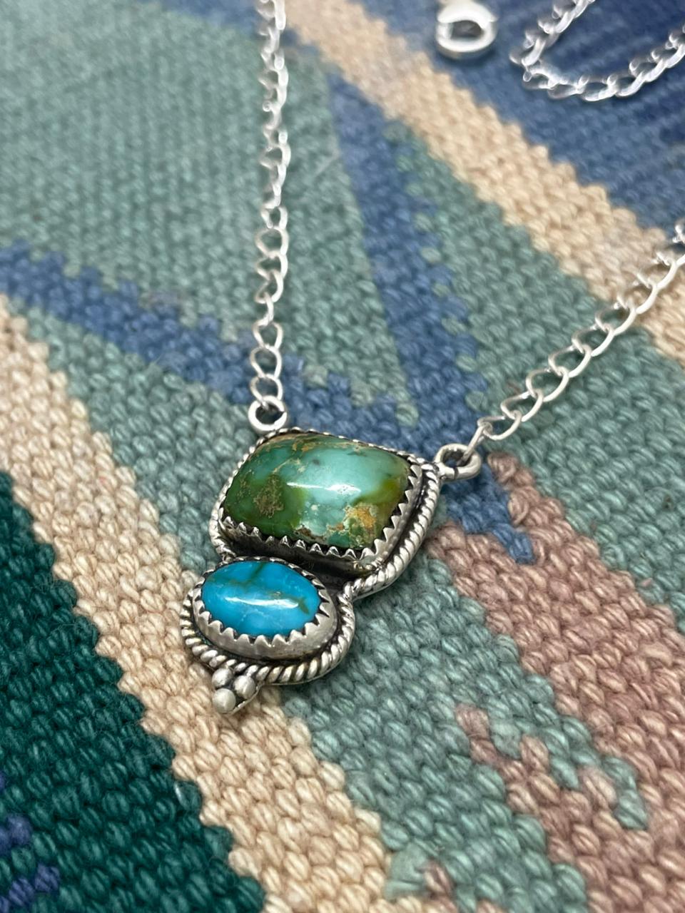 Handmade Sterling Silver Sonoran with White Water Turquoise Necklace "Signed Nizhoni"