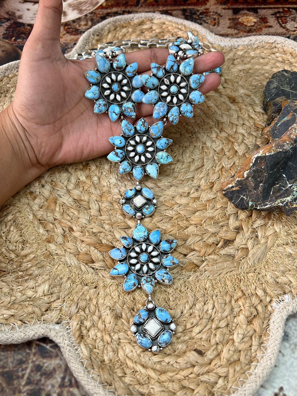 Handmade Sterling Silver Golden Hills with White Collection Necklace "Signed Nizhoni"