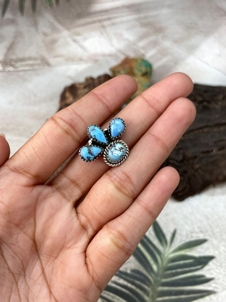 Handmade Sterling Silver Golden Hills Turquoise Adjustable Ring "Signed Nizhoni"