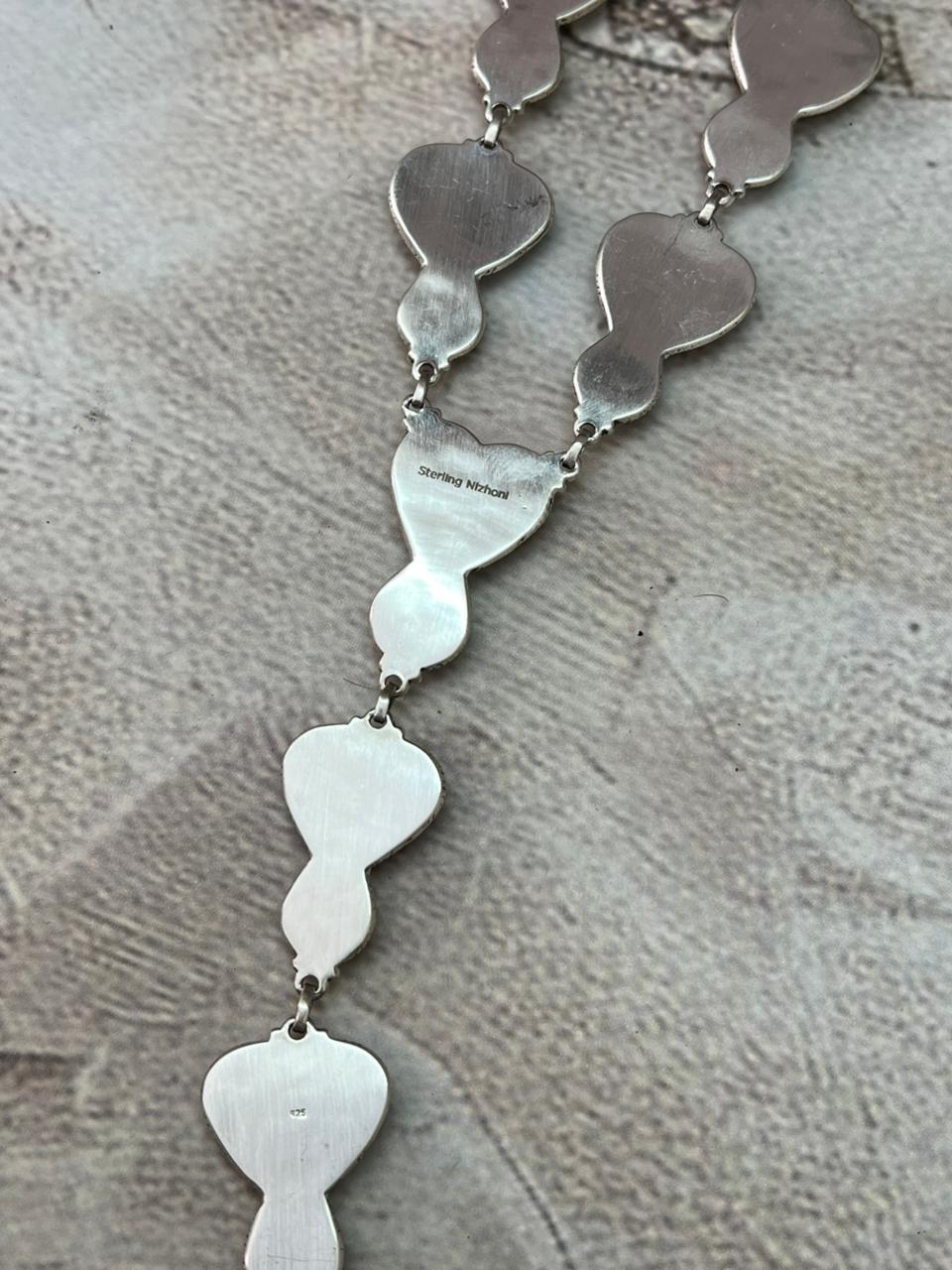 Handmade Sterling Silver Blackjack Turquoise Heart Necklace "Signed Nizhoni"