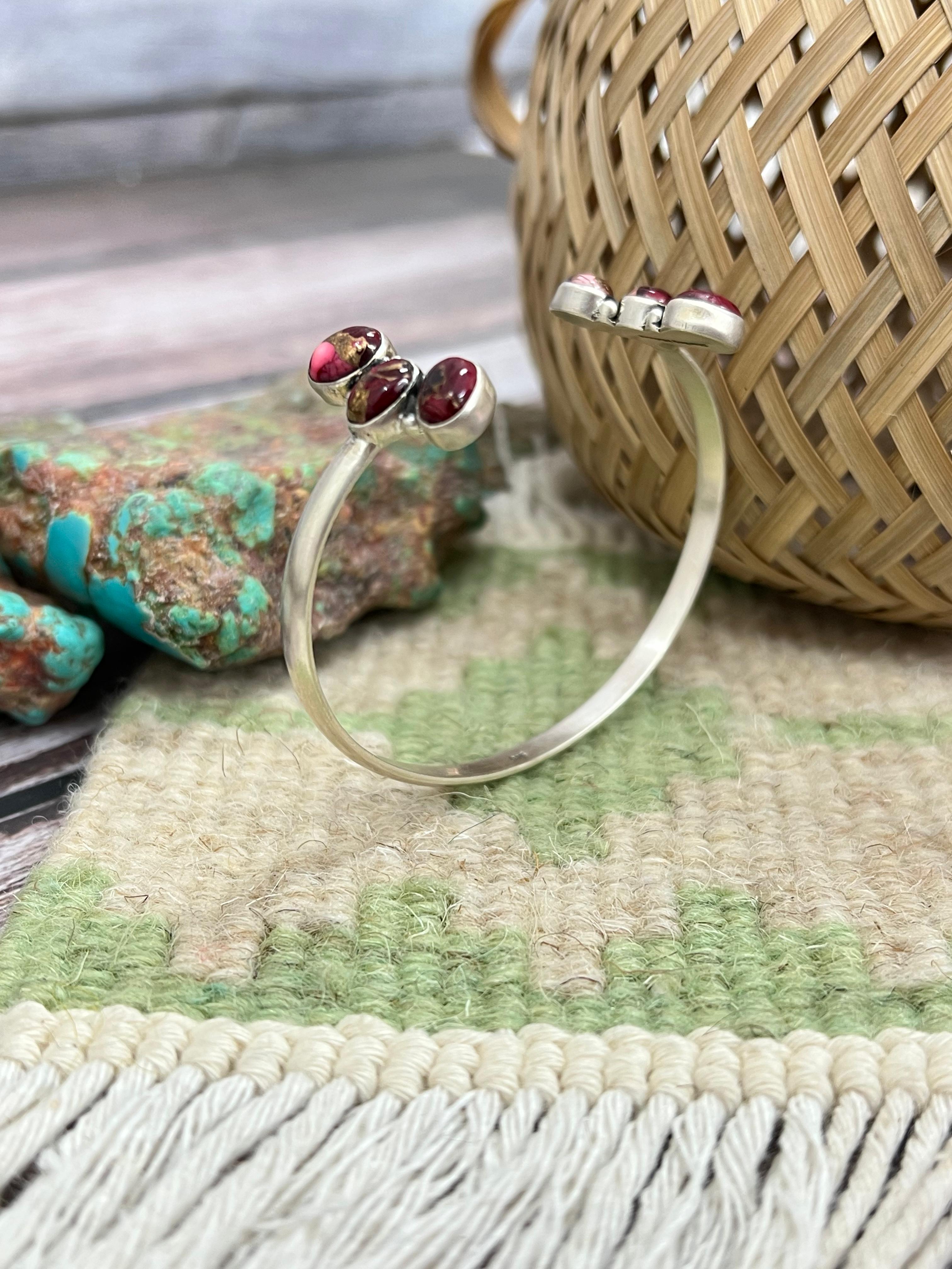 Handmade Sterling Silver Dahlia Rose Cuff Bracelet with Signed Nizhoni