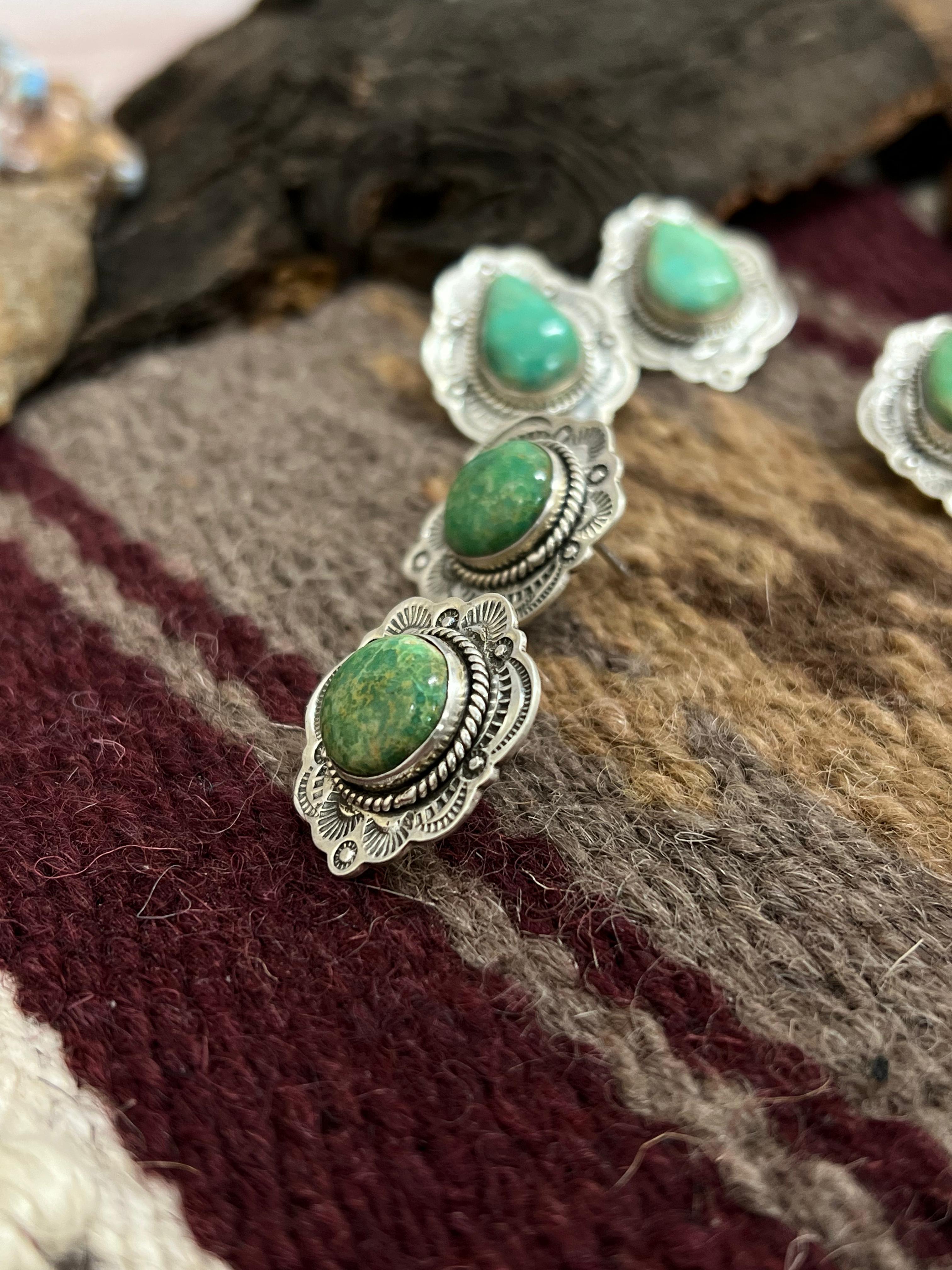 Handmade Sterling Silver Mantis Turquoise Post Studs, Signed Nizhoni