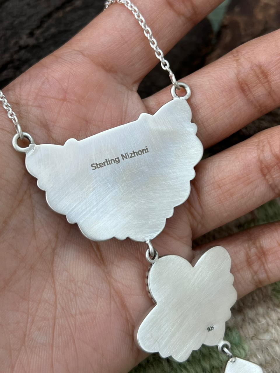 Handmade Sterling Silver Cotton Candy with White Water Necklace "Signed Nizhoni"