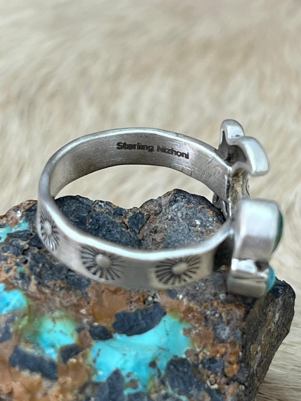 Handmade Sterling Silver Kingman Turquoise Adjustable Ring "Signed Nizhoni"
