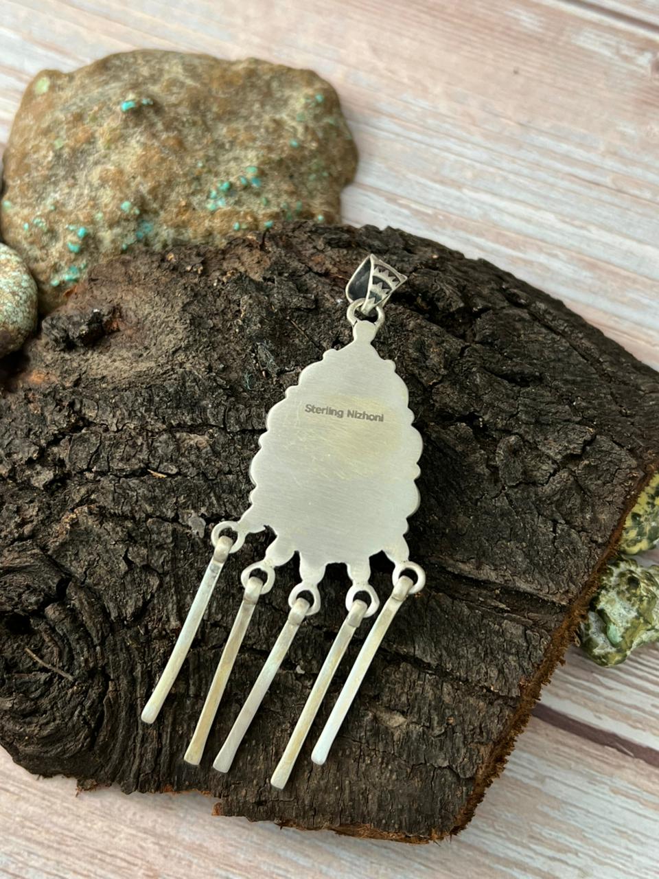 Handmade Sterling Silver Palomino Turquoise Pendant with Signed Nizhoni