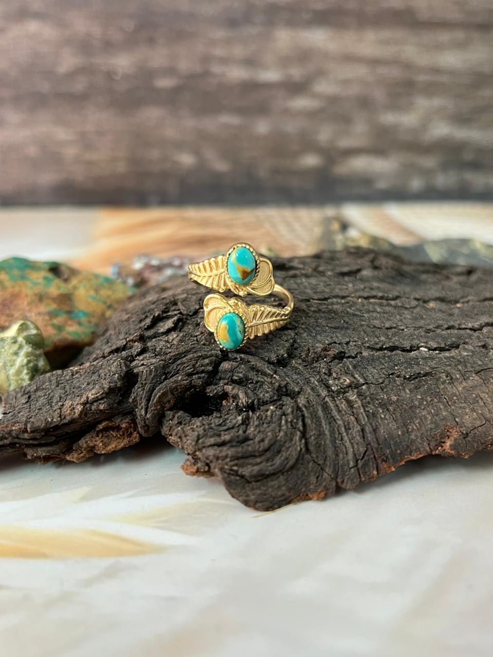 The Golden Collection: Handmade Kingman Turquoise Gold Adjustable Ring