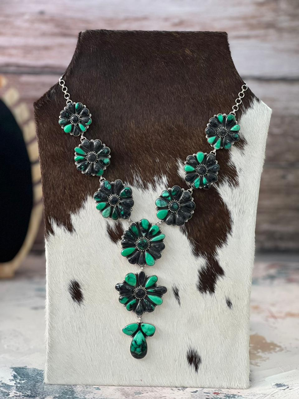 Handmade Sterling Silver Emerald Rose Necklace "Signed Nizhoni"