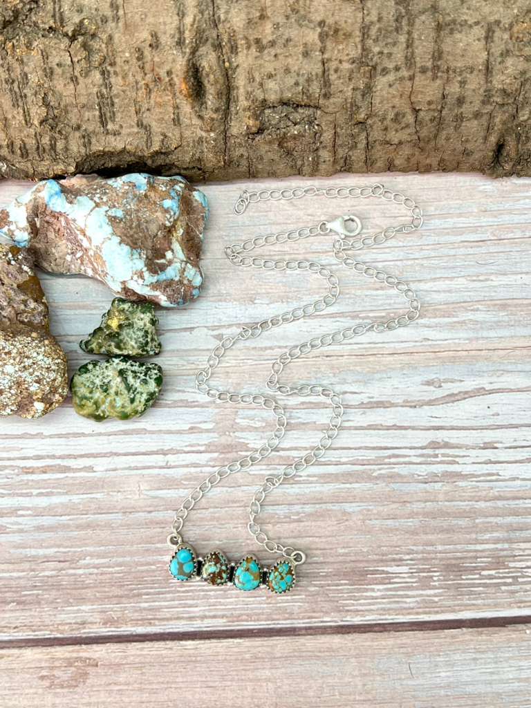 Handmade Sterling Silver Number 8 Turquoise Necklace with Signed Nizhoni