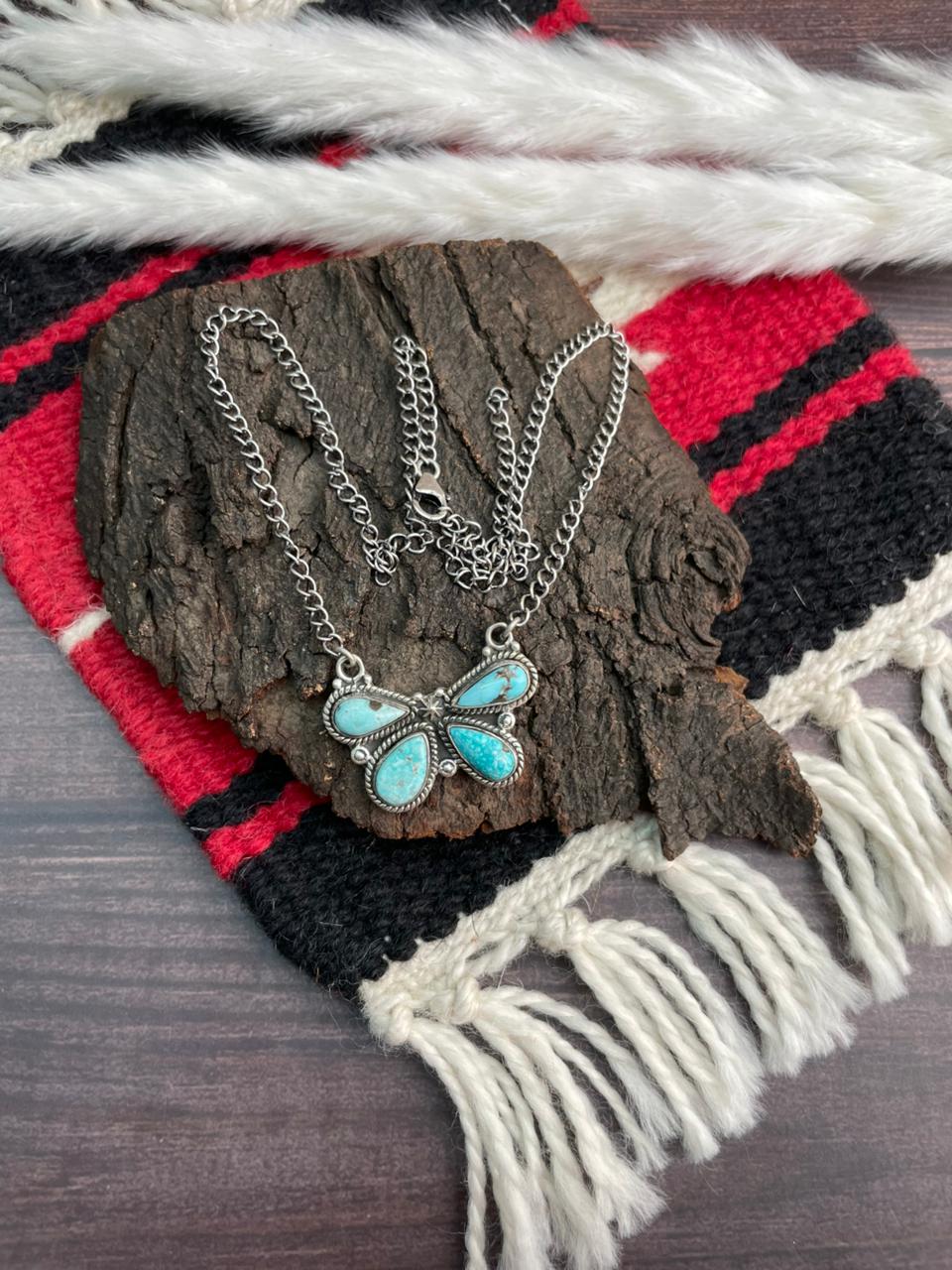 Handmade Sterling Silver White Water Turquoise Necklace "Signed Nizhoni"