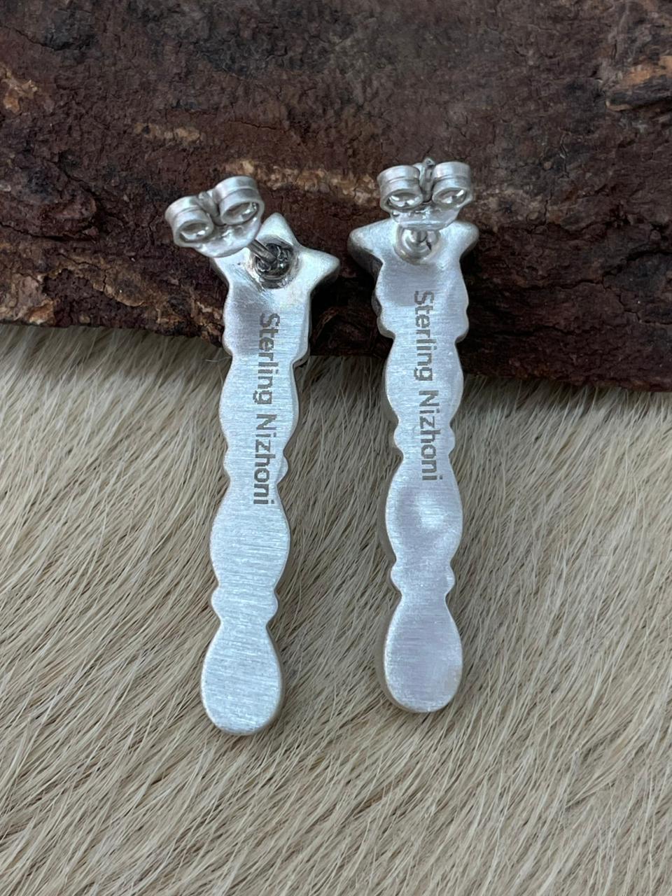 Handmade Sterling Silver White Buffalo Post Earrings "Signed Nizhoni"