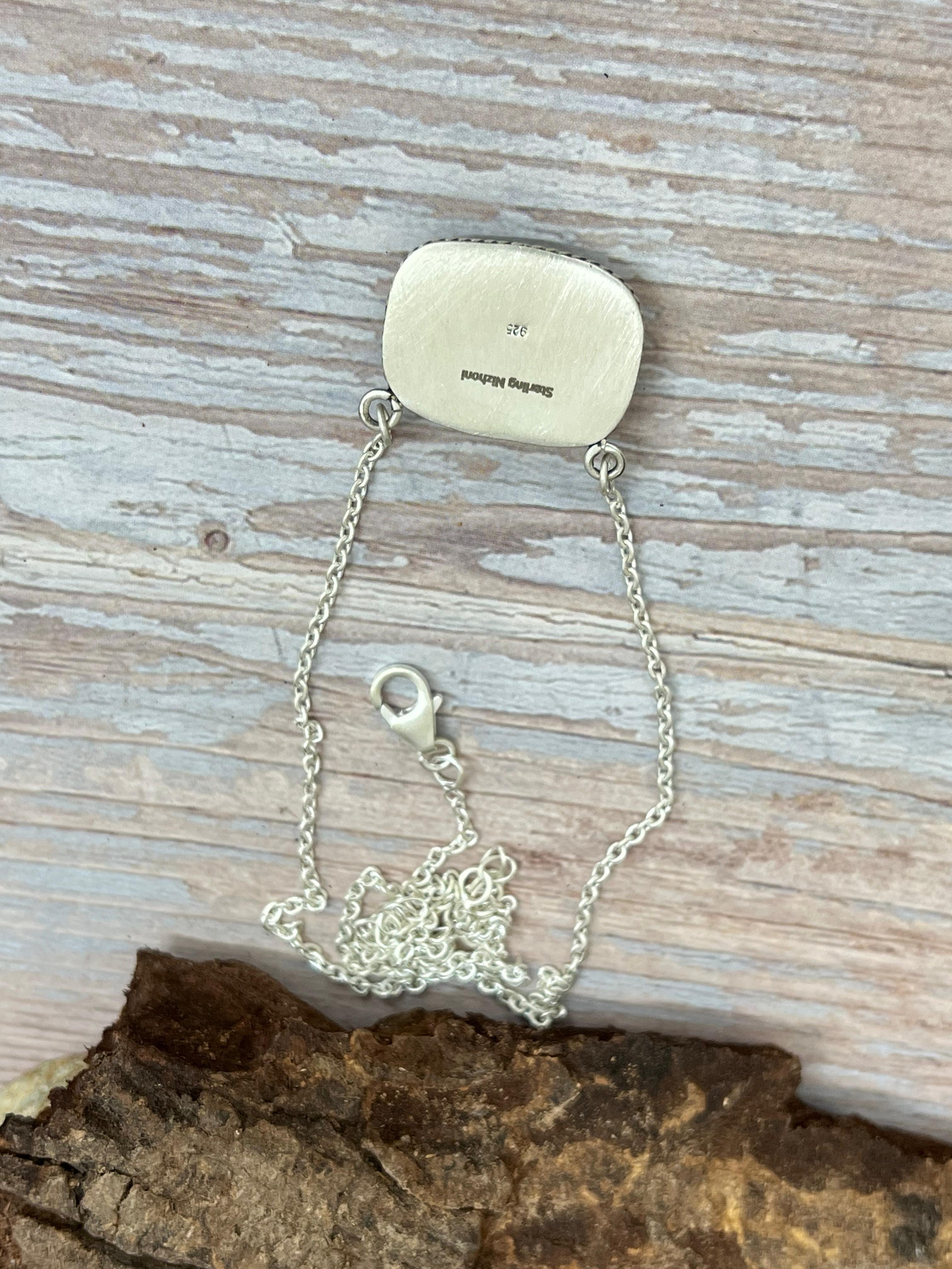 Handmade Sterling Silver Royston Turquoise Necklace with Signed Nizhoni