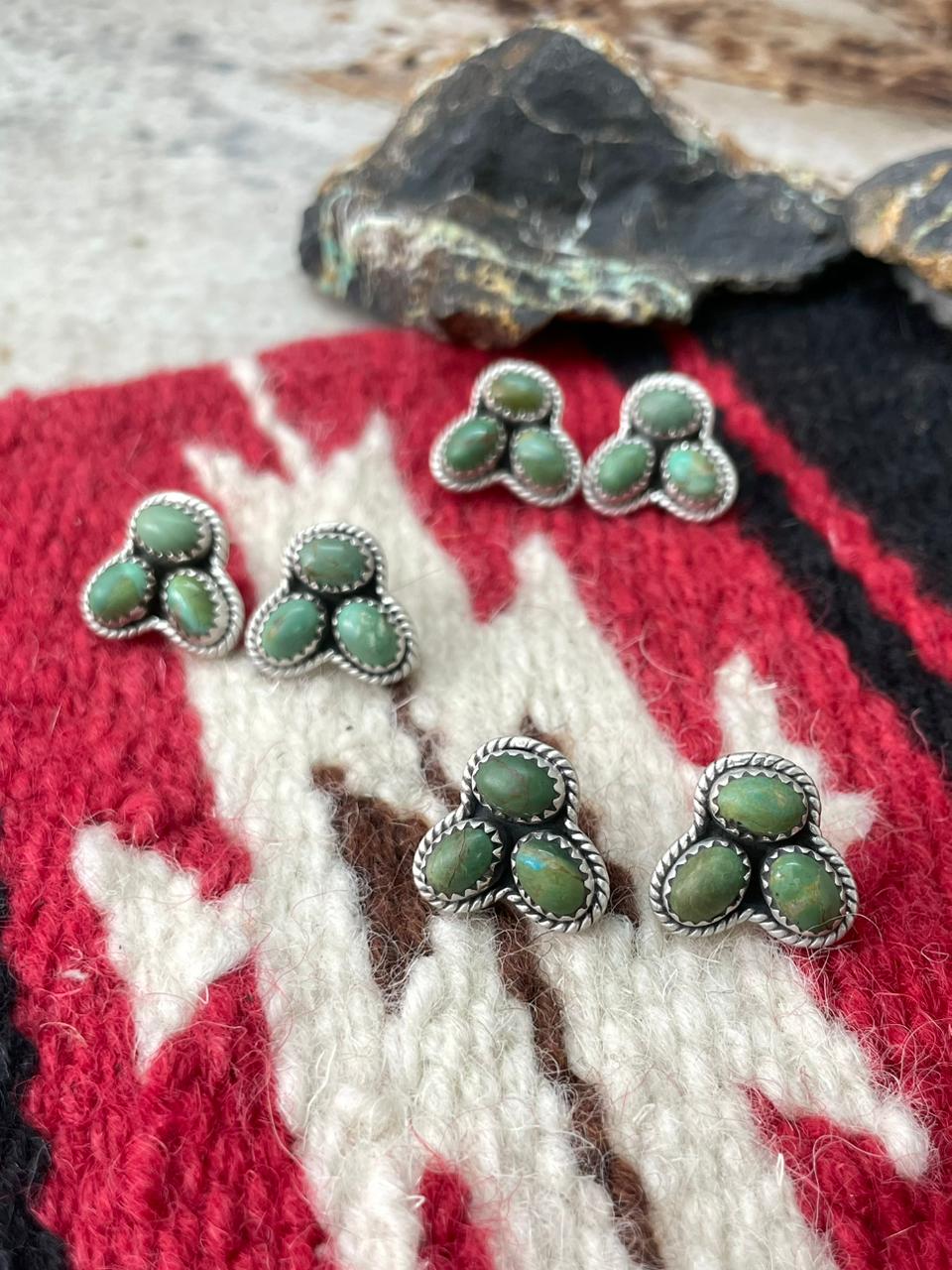 Handmade Sterling Silver Kingman Turquoise Post Studs Earrings "Signed Nizhoni"