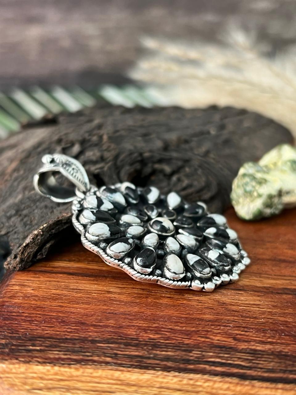 Handmade Sterling Silver White Buffalo Pendant "Signed Nizhoni"