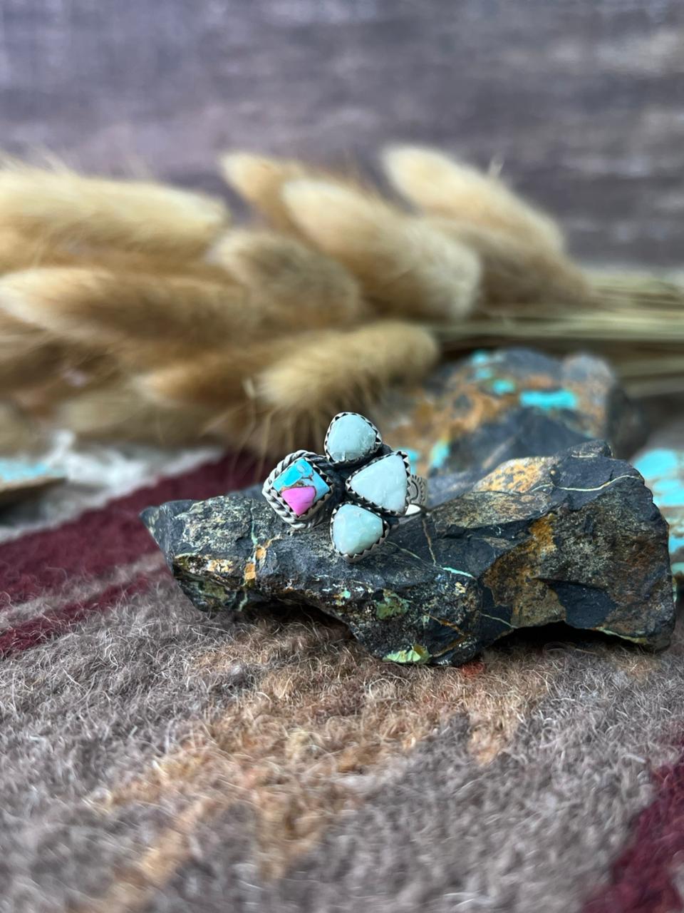 Handmade Sterling Silver Cotton Candy with Paloma Adjusatble Ring "Signed Nizhoni"