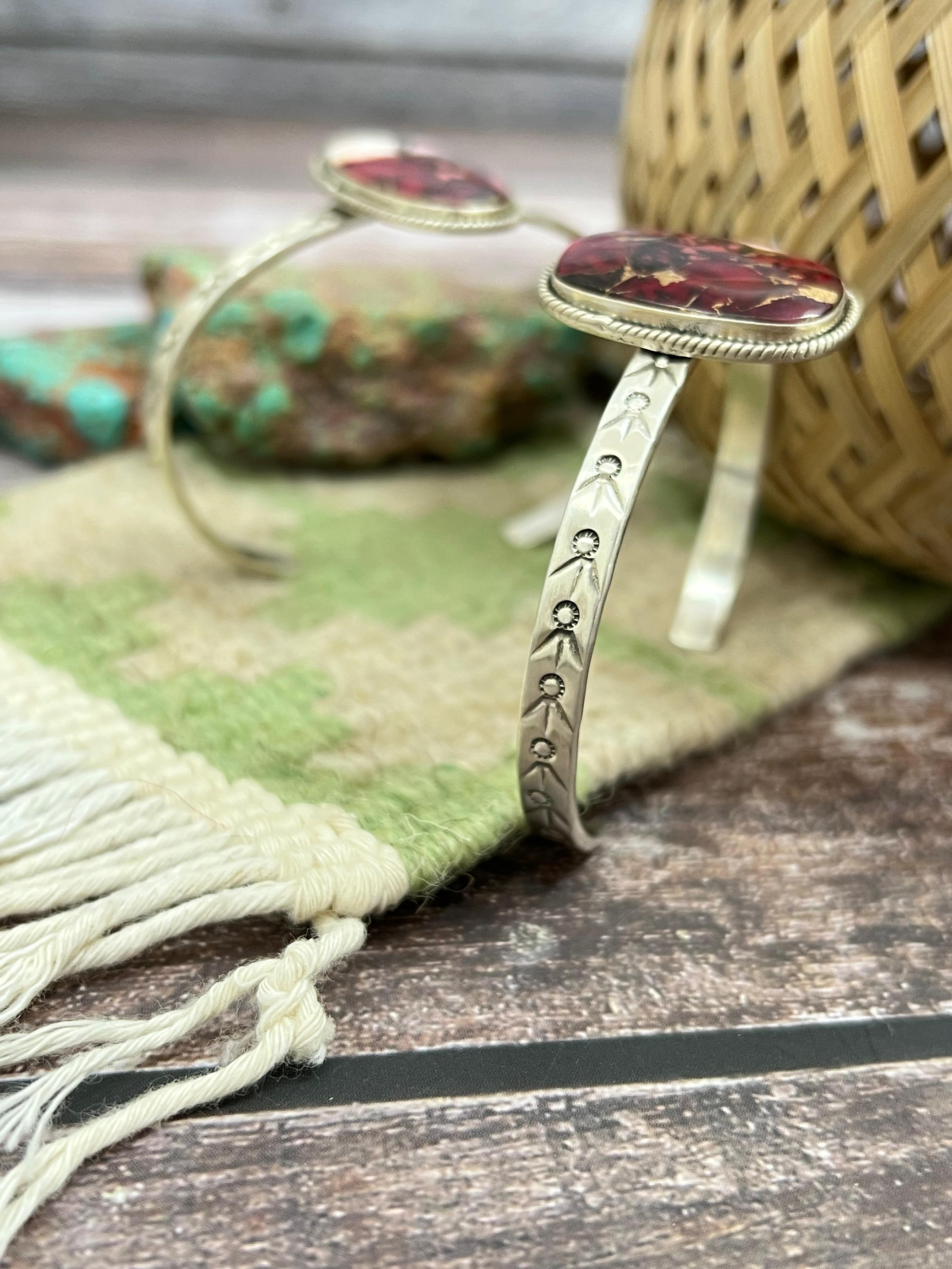 Handmade Sterling Silver Dahlia Rose Cuff Bracelet with Signed Nizhoni