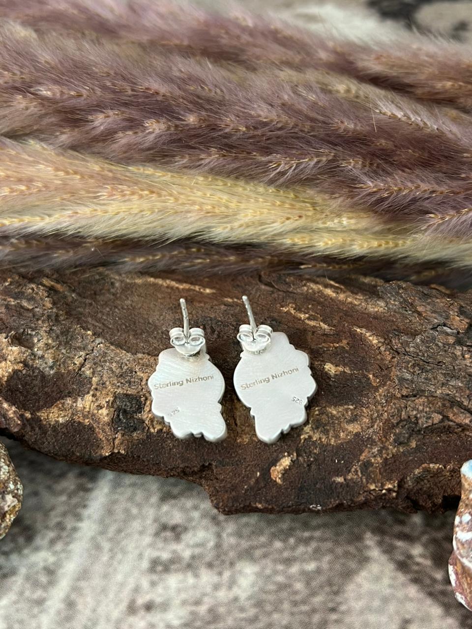 Handmade Sterling Silver Cotton Candy with Palomino Post Earrings "Signed Nizhoni"