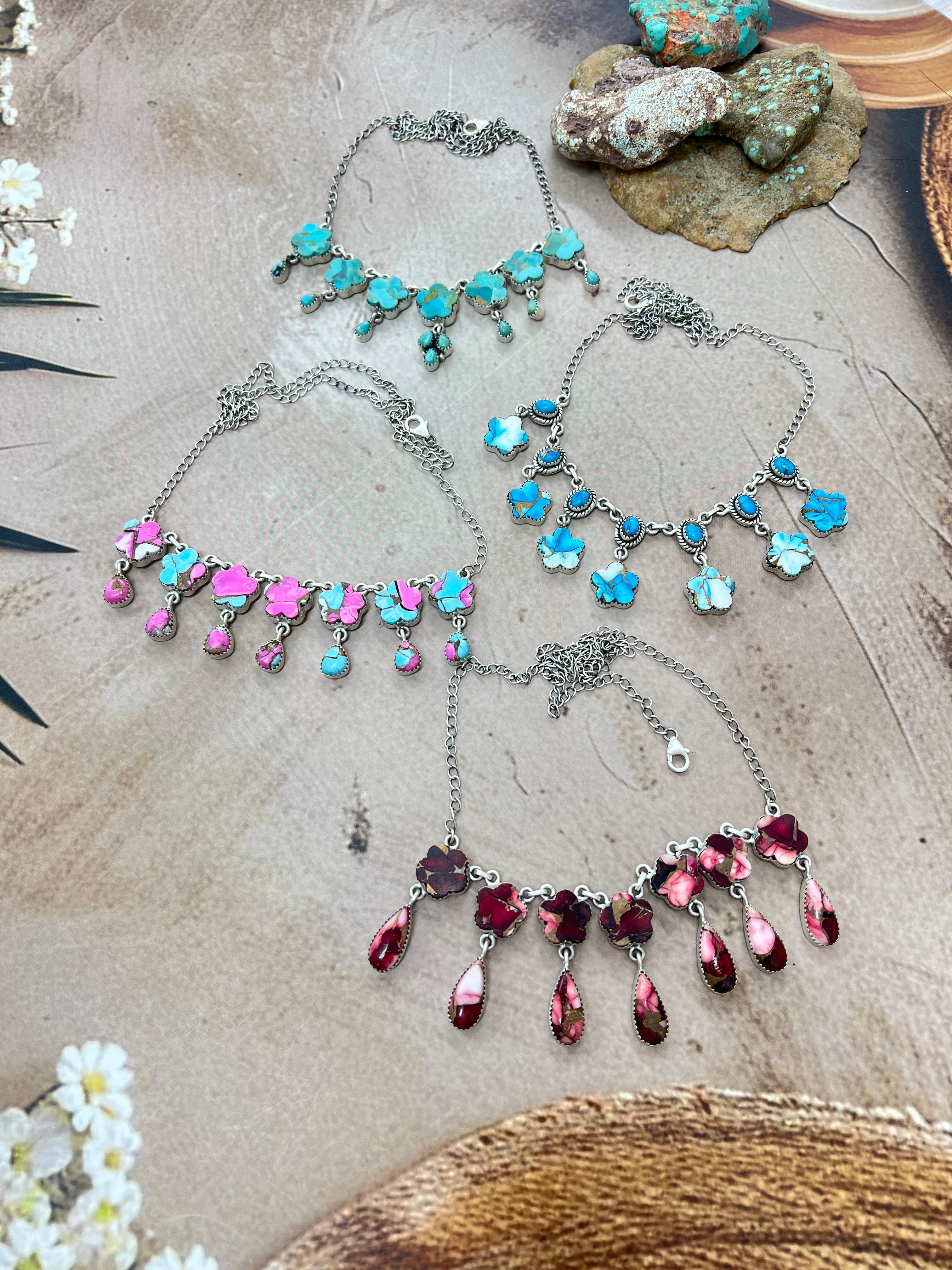 Handmade Sterling Silver Multi Stone Necklace with Signed Nizhoni