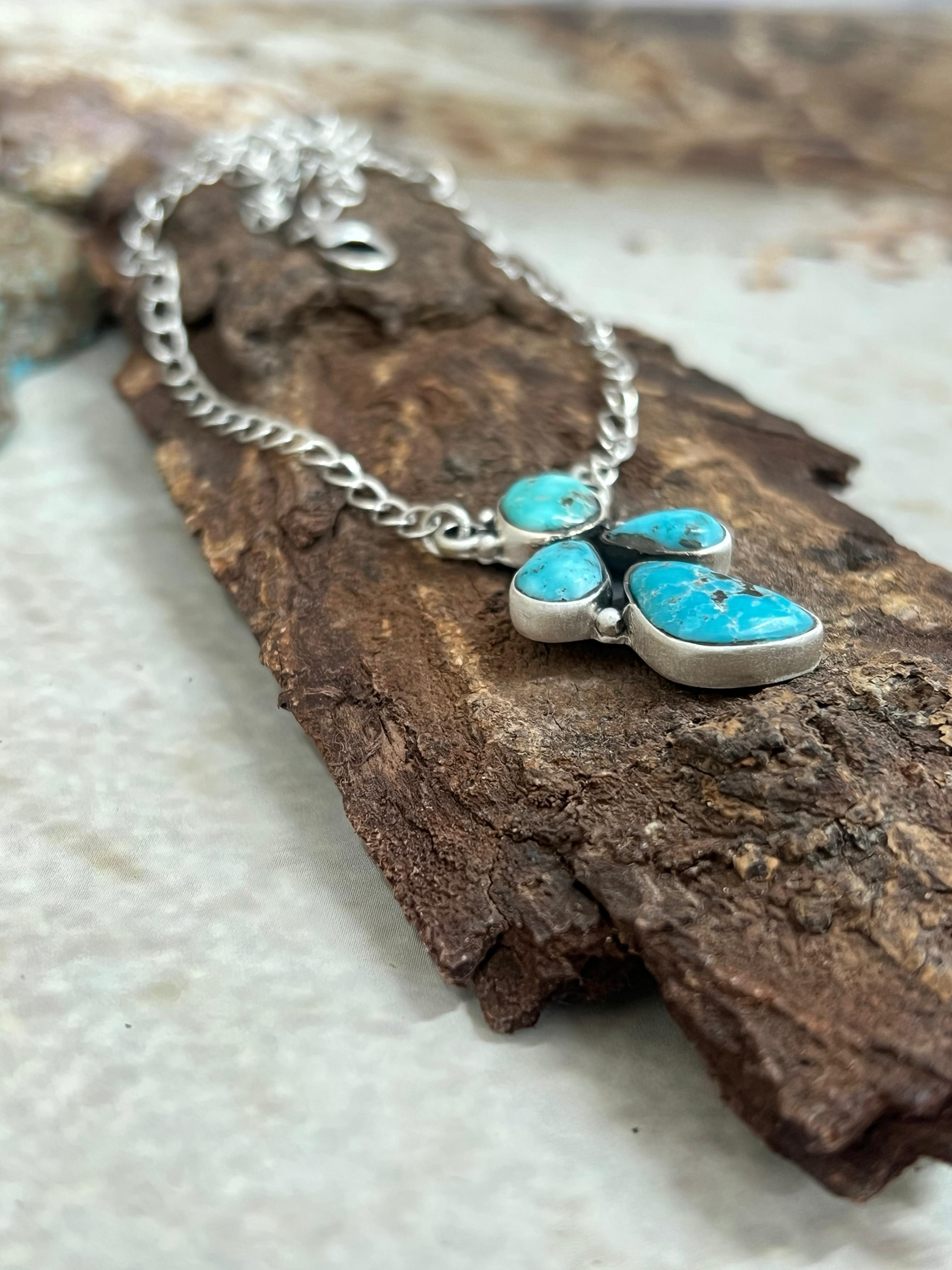 Handmade Sterling Silver White Water Turquoise Necklace Signed Nizhoni