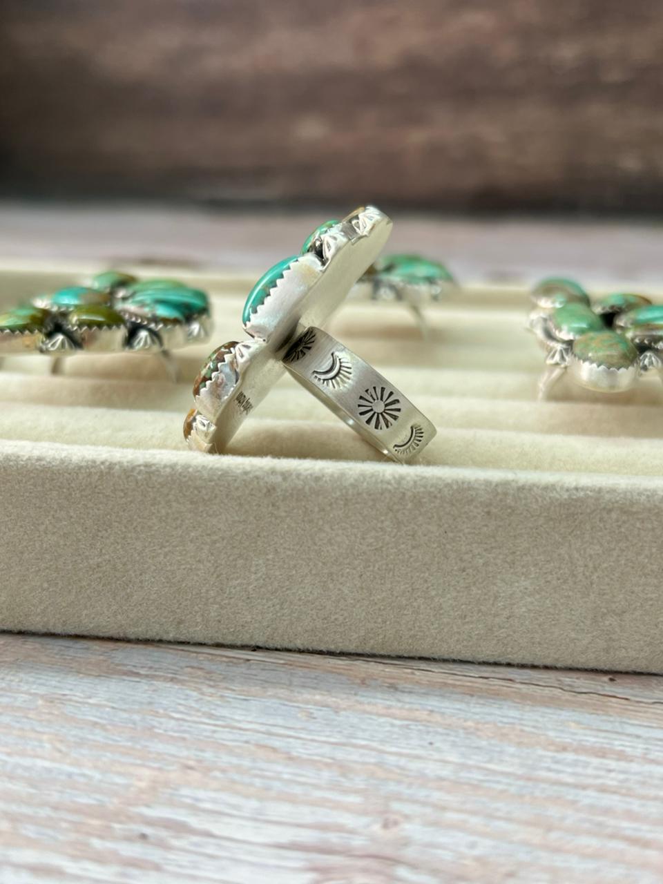 Handmade Sterling Silver Mantis Turquoise Adjustable Ring With Signed Nizhoni