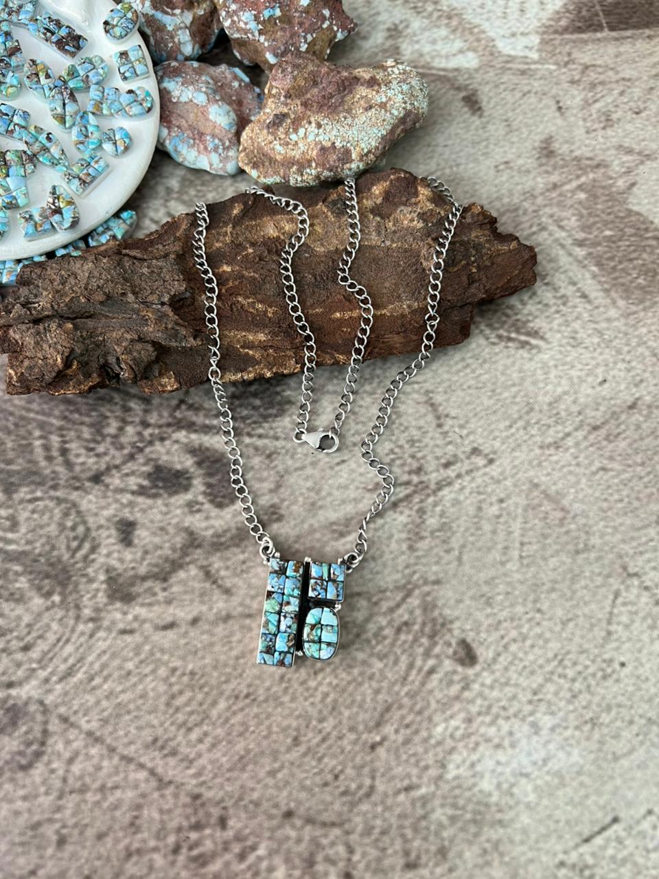 Handmade Sterling Silver 'Golden Hills Turquoise Cobble Collection' Necklace "Signed Nizhoni"