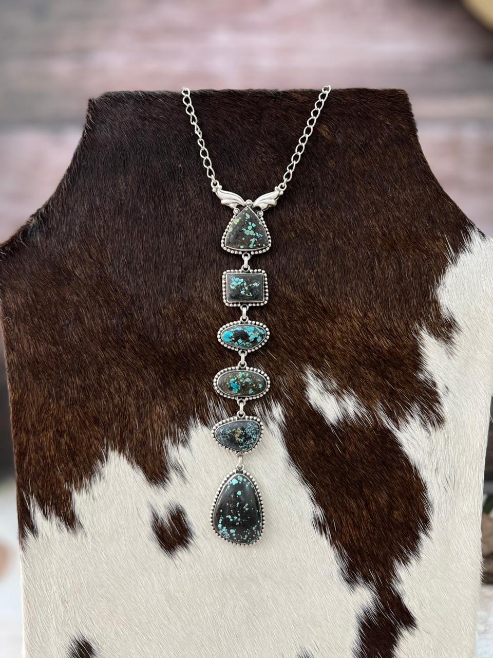 Handmade Sterling Silver Lander Turquoise Necklace with Signed Nizhoni