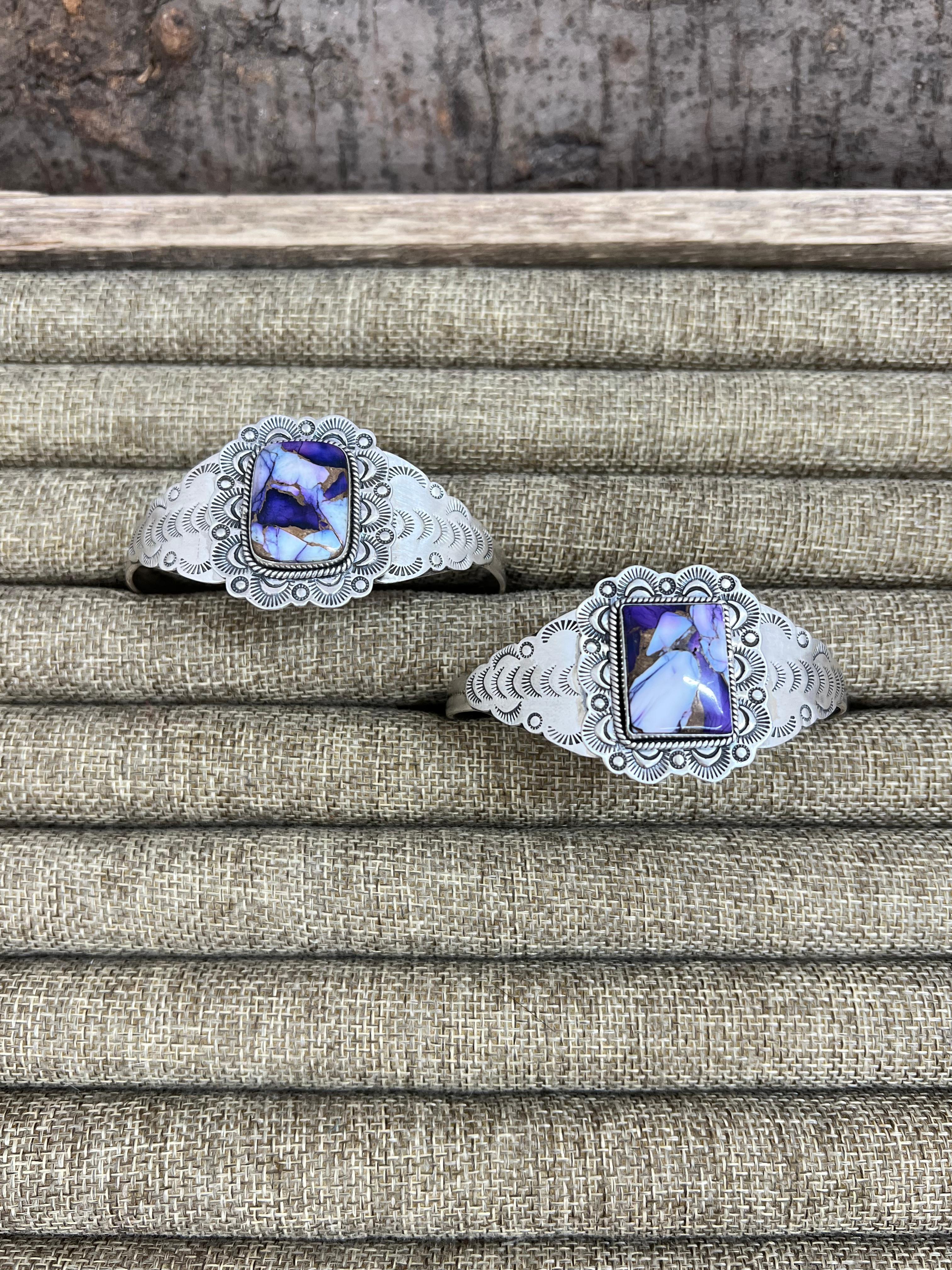 Handmade Sterling Silver Purple Ice Rose Dahlia Cuff Bracelet with Signed Nizhoni