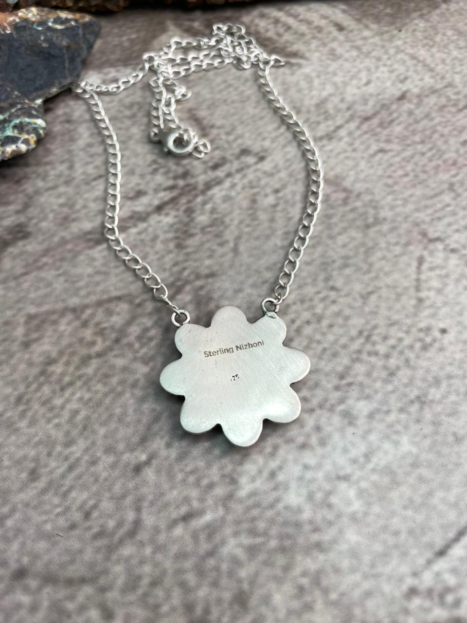 Handmade Sterling Silver White Buffalo Necklace "Signed Nizhoni"