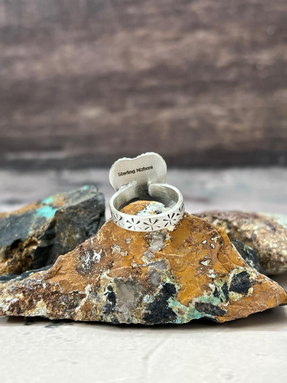 Handmade Sterling Silver Wildhorse Magnesite Adjustable Ring "Signed Nizhoni"