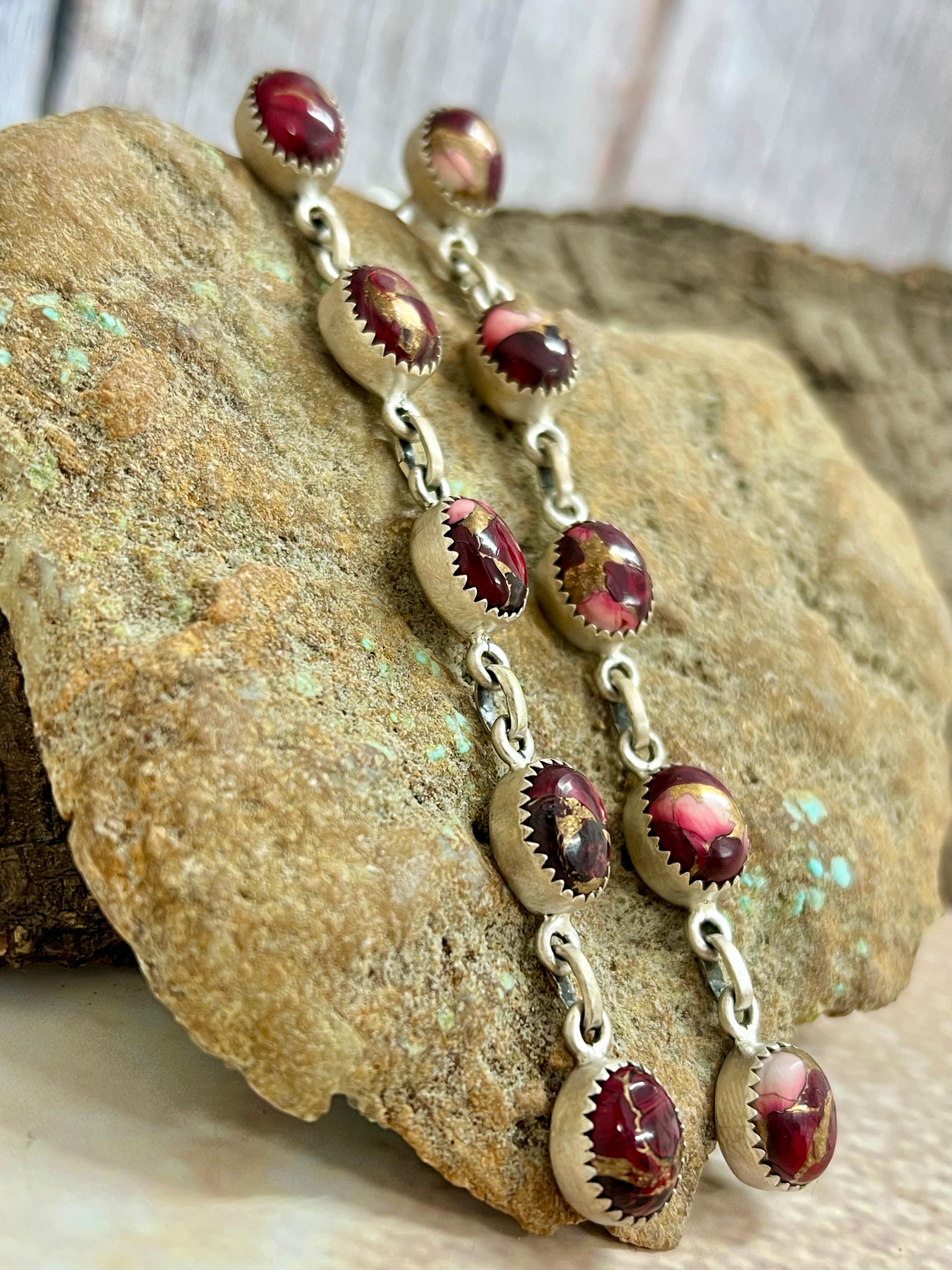 Handmade Sterling Silver Dahlia Rose Dangle Earrings with Signed Nizhoni
